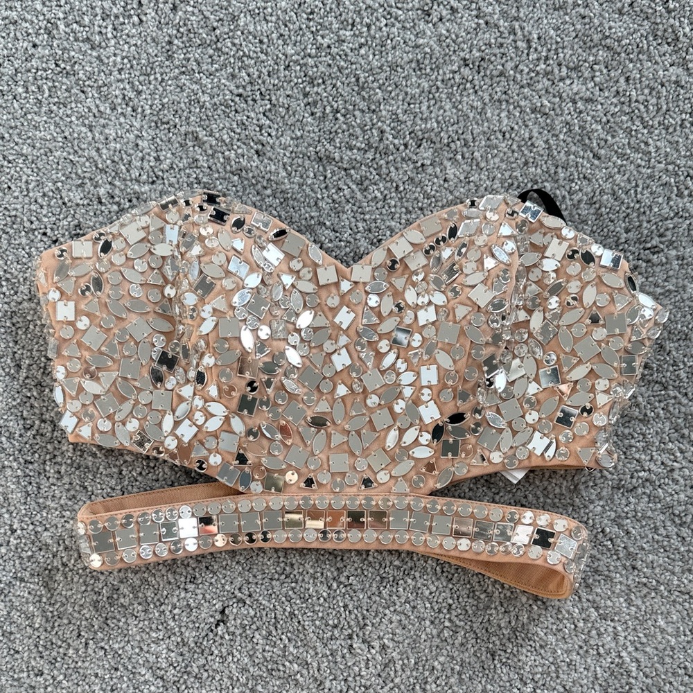 Marciano Tan Sequin Strapless Top
